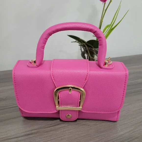 Trendy Pink Retro Style Buckle Small Handbag Purse w/Detachable Mini coin purse - Picture 6 of 9